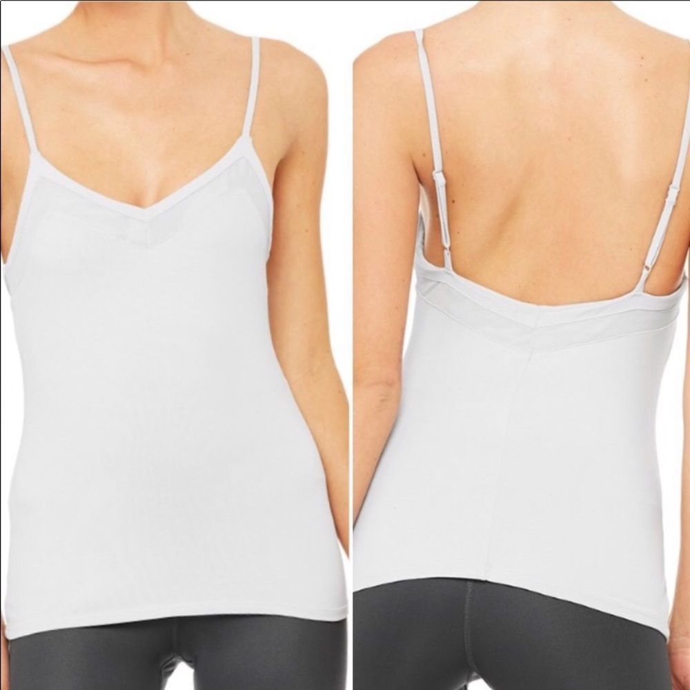 ALO Yoga Dove Grey Mesh Ally Tank Mesh Cami M